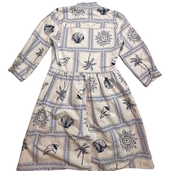Calypso St. Barth Blue White Seashell Palm Print Cotton Dress Size S - Picture 3 of 16
